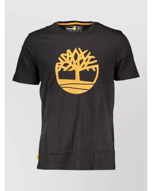 Timberland Black Cotton Logo-Print T-Shirt for men