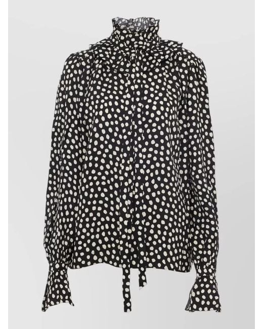 Chloé Black Polka Dot High Neck Silk Blouse