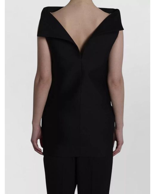 Balenciaga Black Silk Wool Fitted V-Neck Open-Back Mini Dress