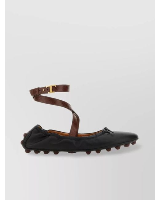 Tod's Black Leather Ankle-Strap Ballerina Flats