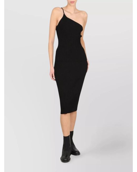 Helmut Lang Black Ribbed One-Shoulder Pencil Skirt