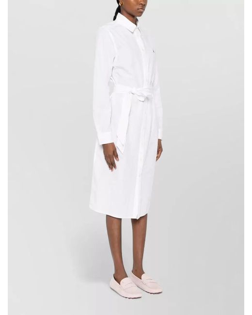 Polo Ralph Lauren White Cotton Linen Long Sleeve Shirt Midi Dress