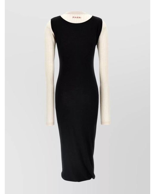 Marni Black Wool Midi Dress