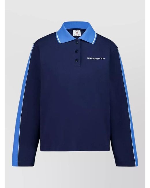 Casablanca Blue Polo Collar Sweatshirt Long Sleeve Stripes