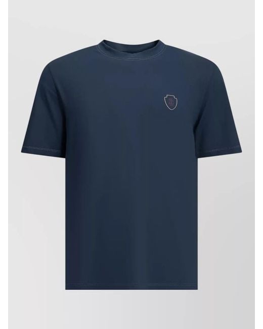 Brunello Cucinelli Blue Logo Crew Neck T Shirt Short Sleeves for men