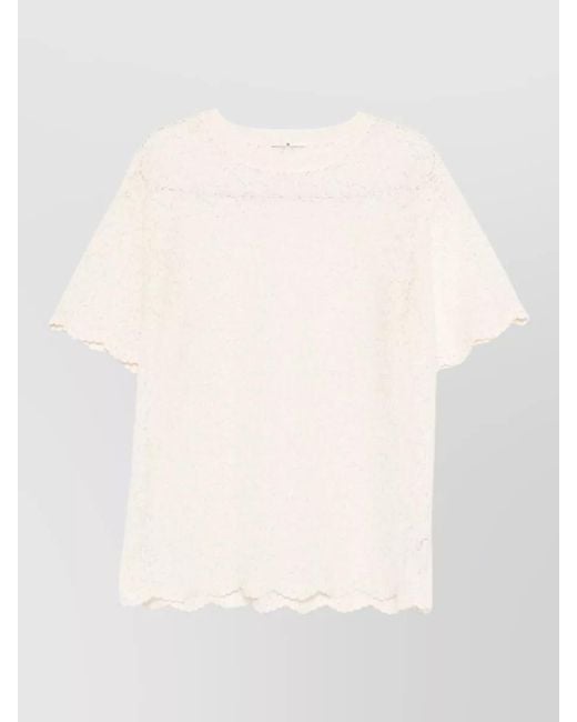 Ermanno Scervino Natural Embroidered Short-Sleeve Blouse