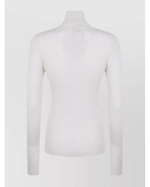 Patou White Ribbed Merino Wool Turtleneck Jumper