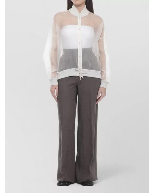 Panicale White Silk Long-Sleeve Crewneck Blouse