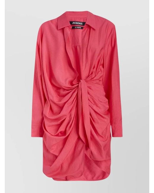 Jacquemus Pink Textured Draped Shirt Dress