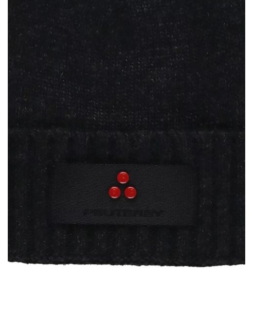 Peuterey Black Beanie And Scarf Set Knit Ribbed Cuff for men