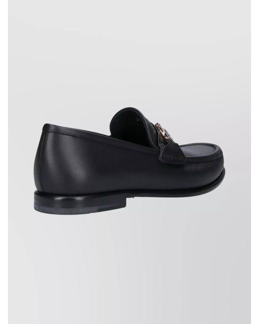 Ferragamo Black Round Toe Loafers Metal Hardware for men