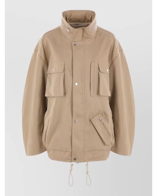 Niccolò Pasqualetti Natural Drawstring Hem High Collar Utility Jacket