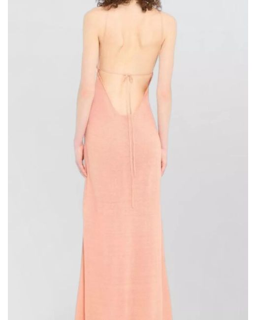 Alanui White Linen Halterneck Maxi Dress