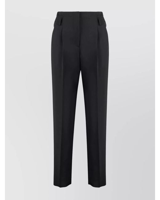 Max Mara Blue Wool Pleated Tapered-Leg Tailored Trousers