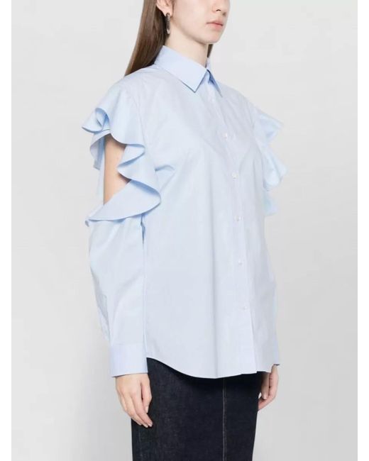 Moschino Blue Collared Top Long Sleeves Cut Out Shoulder