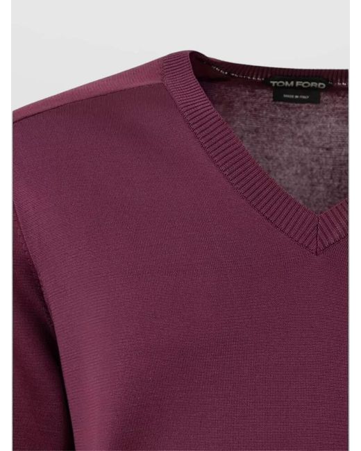 Tom Ford Purple Silk V-Neck Long-Sleeve Sweater for men