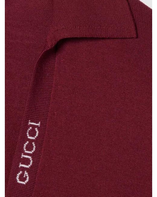 Gucci Red Wool Oversized V-Neck Polo Jumper