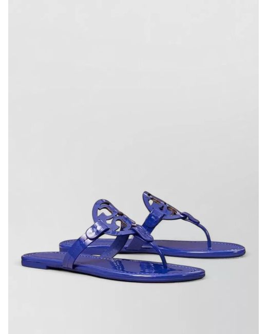 Tory Burch Blue Miller Sandals Calfskin Sole Patent Leather