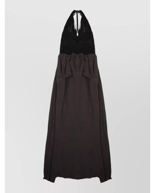 120% Lino Black Linen Crochet Maxi Dress Halter Backless