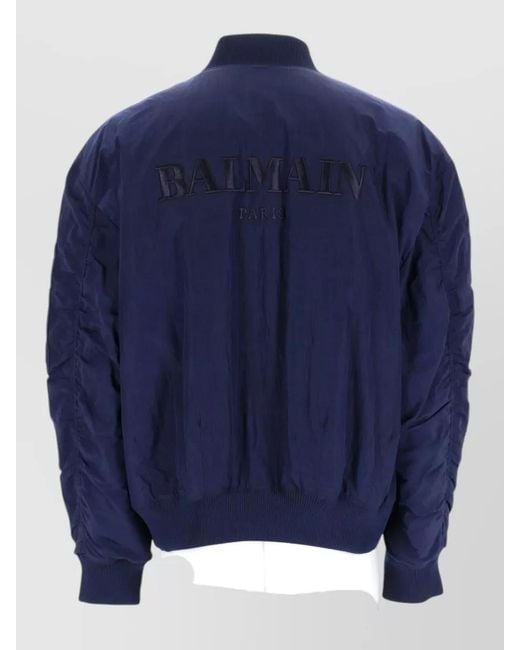 Balmain Blue Coat Ribbed Cuffs Hem Sleeve Pocket for men