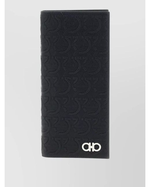 Ferragamo Blue Gancini Leather Wallet Embossed Pattern Design for men