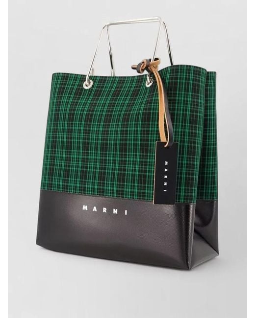 Marni Green Small Shopper Bag Wool Shoulder Top Handle for men