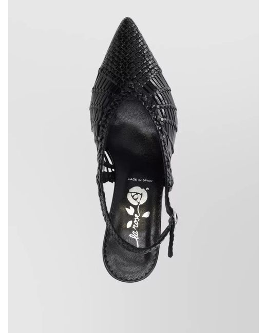 LA ROSE Black Carol Kitten Heel Slingback Woven Pumps