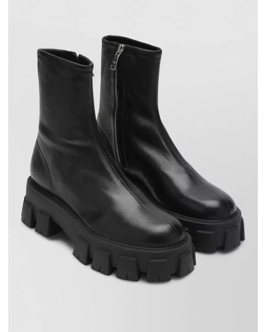 Prada Black Ankle Boots Chunky Sole Round Toe Design