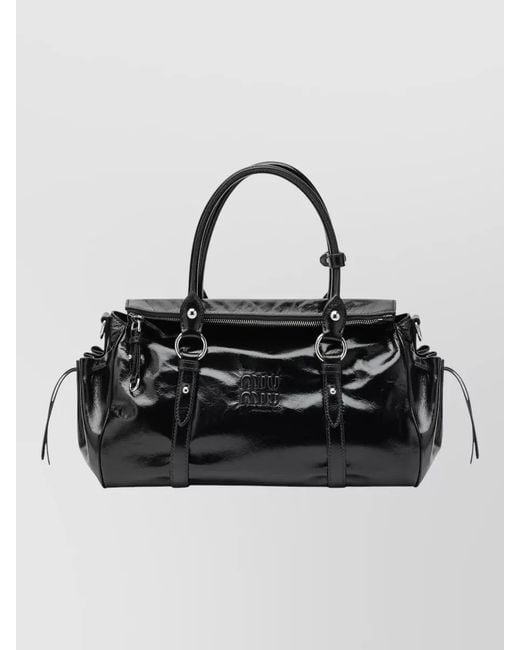 Miu Miu Black Adjustable Strap Top Handles Shoulder Tote Bag