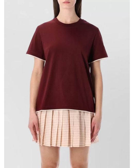 Moncler Red Cotton Crew Neck T Shirt Scalloped Hem
