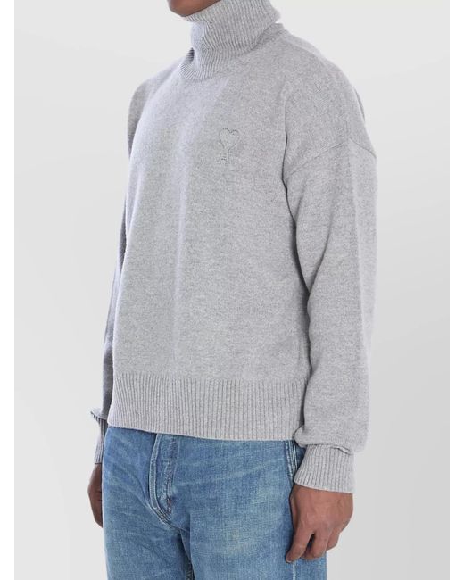 AMI Gray Cashmere Wool Ribbed Turtleneck Jumper for men