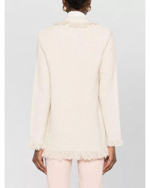 Elisabetta Franchi Natural Double Breasted Fringe Blazer Tone Buttons