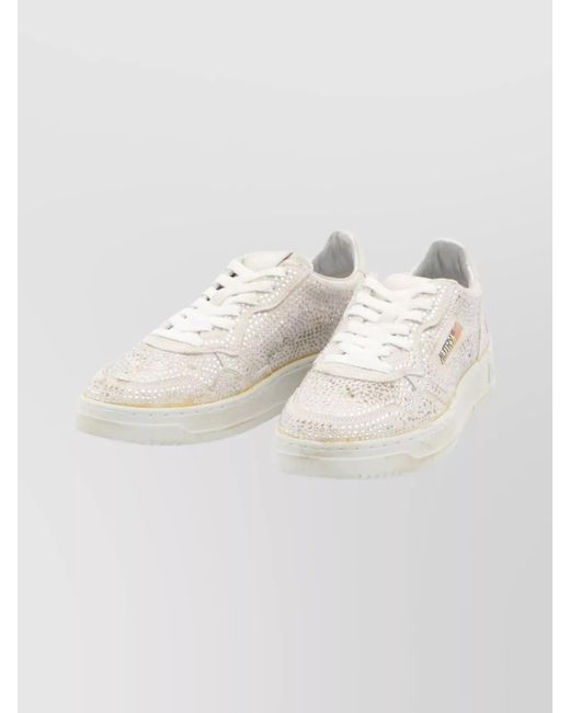 Autry White Suede Embellished Low-Top Sneakers