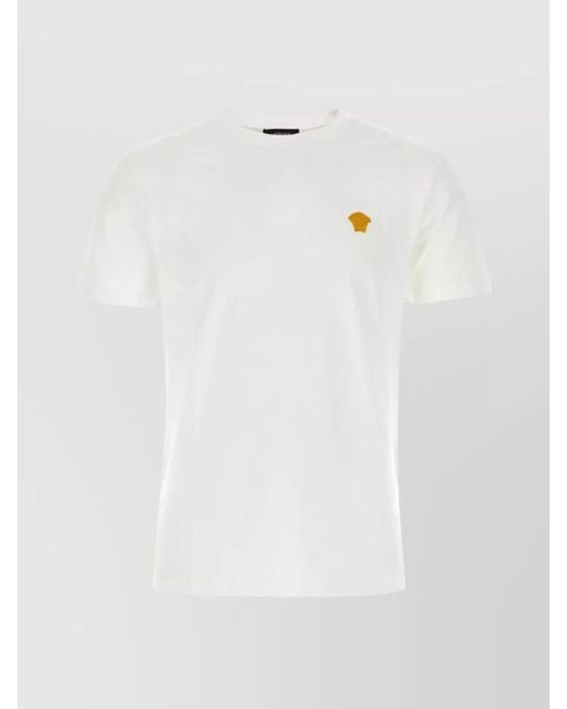 Versace White Cotton Ribbed Crew-Neck Medusa-Embroidered T-Shirt for men