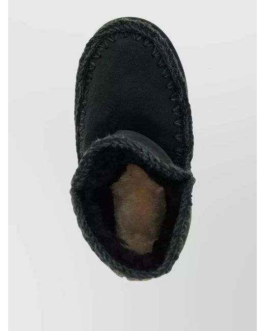Mou Black Ankle Boots Glitter Logo Flat Sole