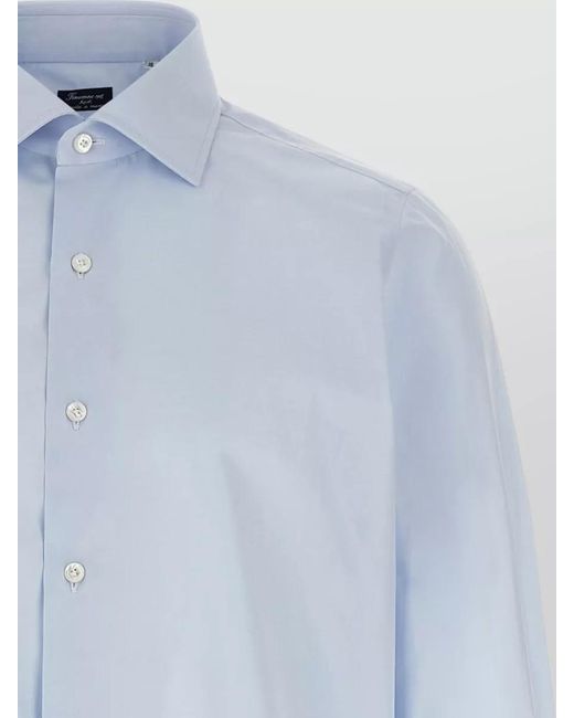 Finamore 1925 Blue Napoli Shirt Button Down Collar Long Sleeves for men