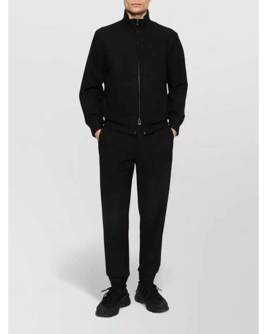 Emporio Armani Black Textured Zip-Up Sweatshirt for men