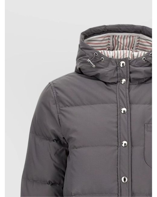 Thom Browne Gray Down Quilted Hooded Puffer Jacket