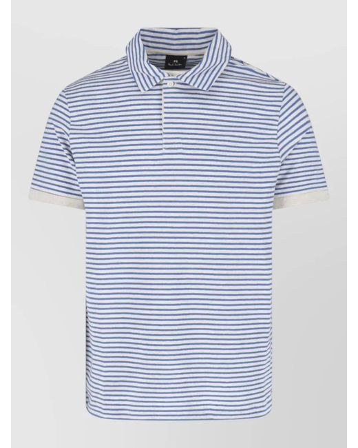 Paul Smith Blue Polo Collar Short Sleeves Striped Shirt for men