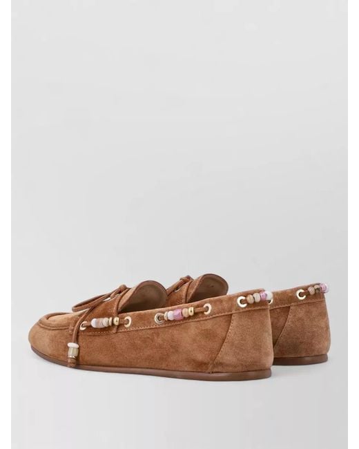 Stuart Weitzman Brown Majorca Suede Loafer Moccasin Beads Laces