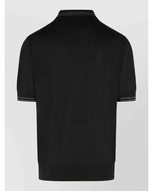 Dolce & Gabbana Black Silk Polo Shirt Contrast Stitching Ribbed Cuffs for men