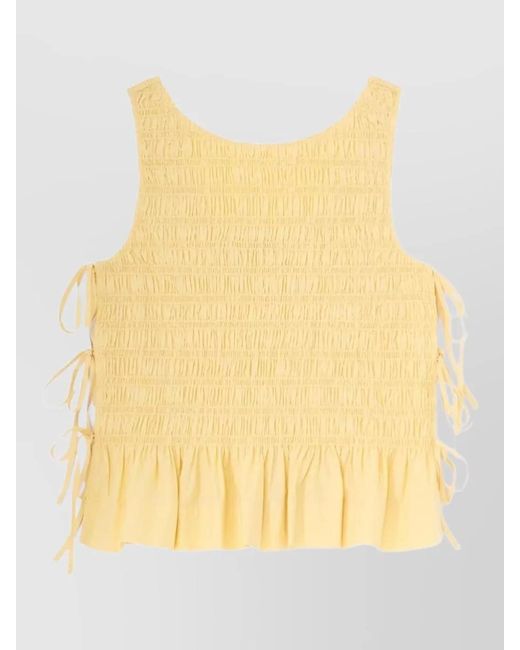 Ganni Yellow Organic Cotton Top Ruffled Sleeves Hem