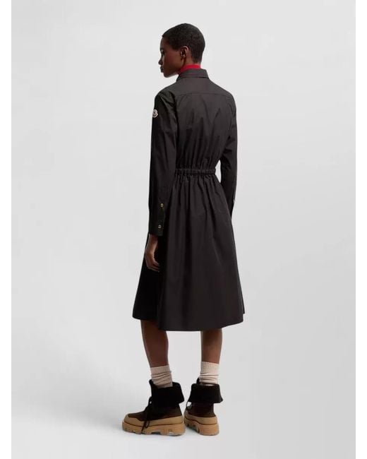 Moncler Black Cotton Blend Dress Knee Length Collar