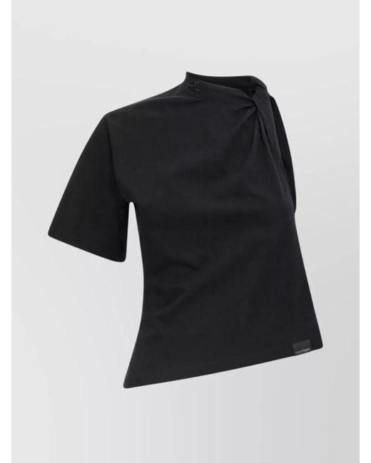 Courreges Black 'Asymmetrical Twist' T-Shirt Round Hem