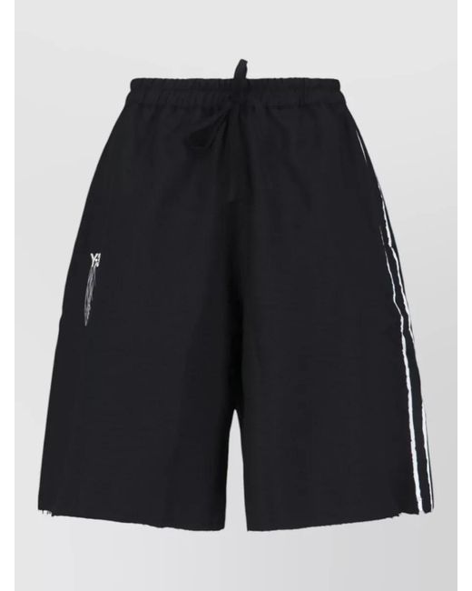Y-3 Black Elastic Waist Shorts Side Stripe Design