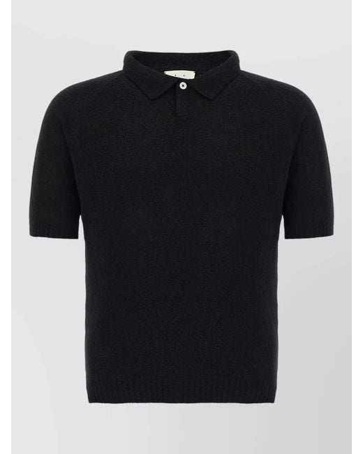 Ma'ry'ya Black Cotton Bouclé Polo Shirt Collared Design for men