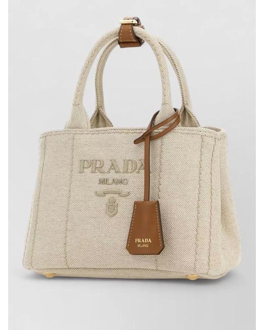 Prada Natural Canvas Mini Jardinière Handbag Contrast Trim