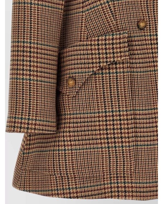 Etro Brown Prince Wales Coat Button Detail Check