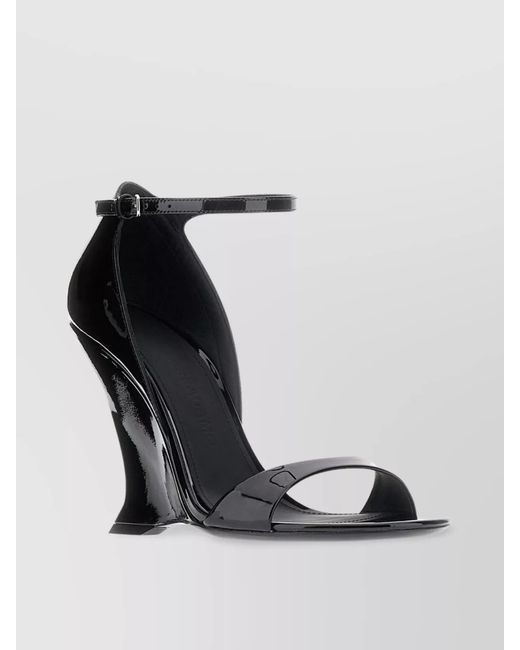 Ferragamo Black Leather Wedge Sandals