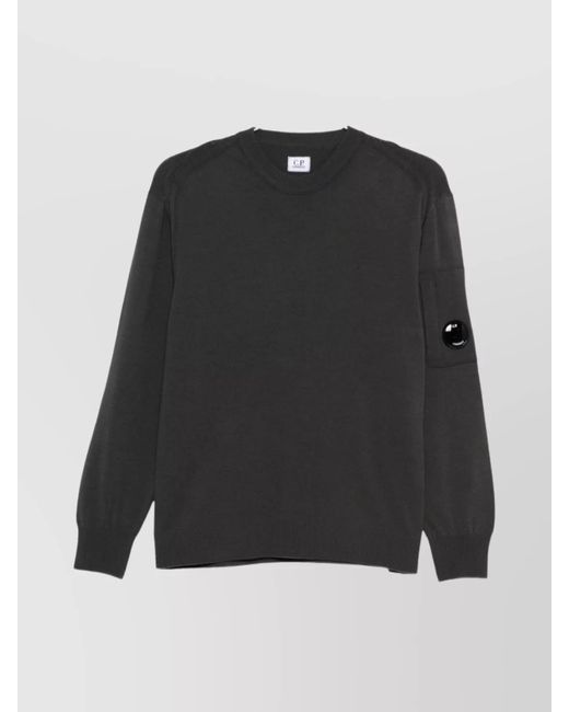 C P Company Black Wool Ribbed Crewneck Sweater for men
